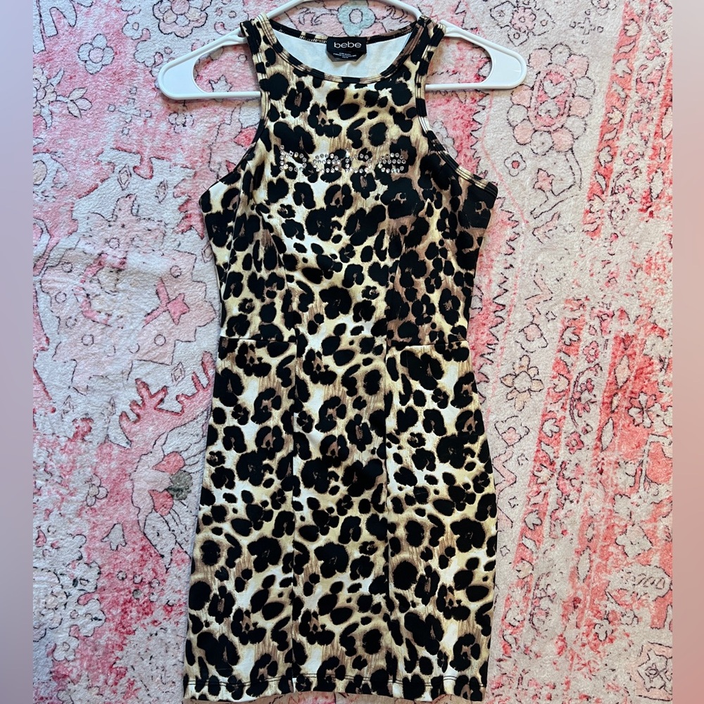 Bebe rhinestone cheetah bodycon mini dress